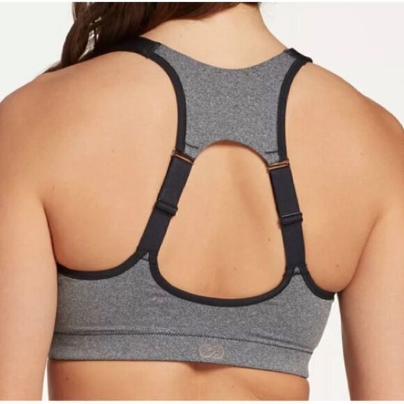 Calia by Go All Out Front Zip Sports Bra high intensity gray black 36DD - Picture 2 of 11